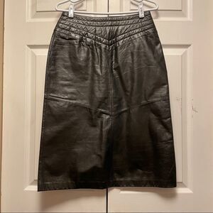 Vintage  Tibor Black Leather Midi Skirt